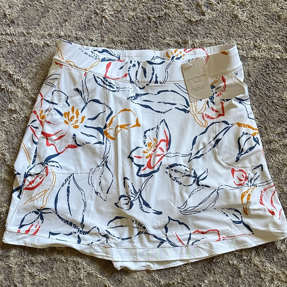 Peter Millar White Skirt with Blue and Orange Patterns